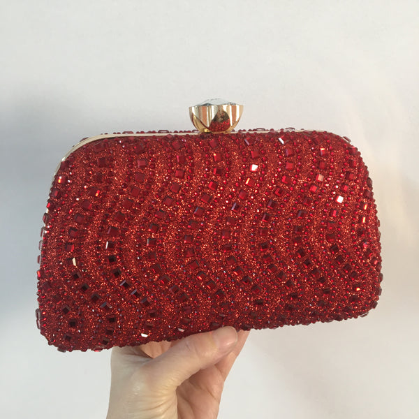 Evening Clutch Jewel Encrusted ~ Red ~ Navy ~ Silver