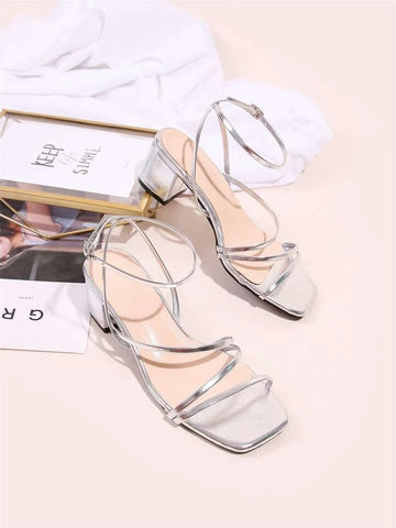 Sheln Silver Strappy Block Heel
