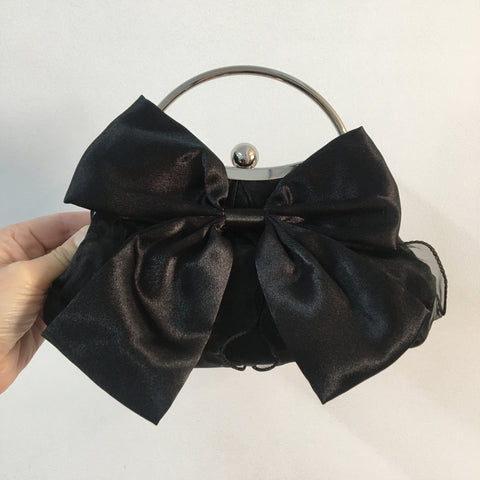 Satin Bow Clutch ~ Black ~ White