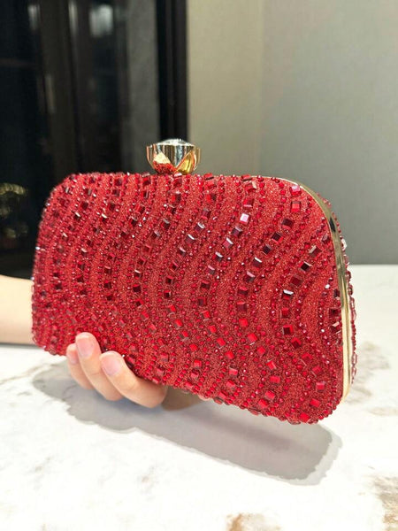 Evening Clutch Jewel Encrusted ~ Red ~ Navy ~ Silver