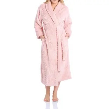 Magnolia Dusty Pink Shawl Collar Fleece Dressing Gown S M L