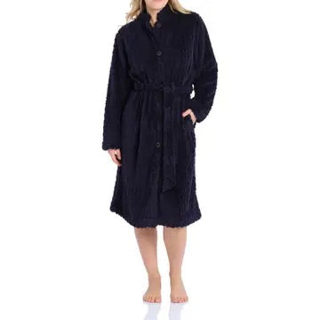 Magnolia Navy Button Up Fleece Dressing Gown