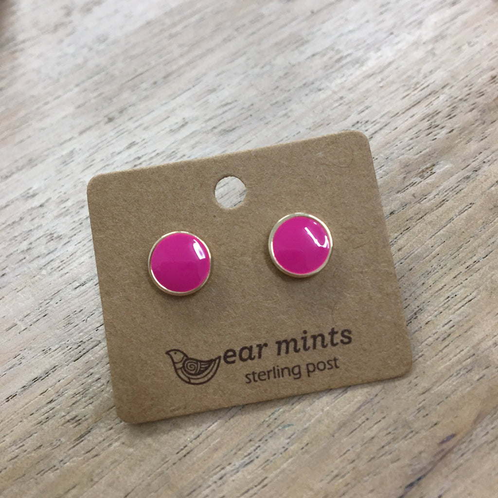 Ear Mints Earrings  Pink Enamel