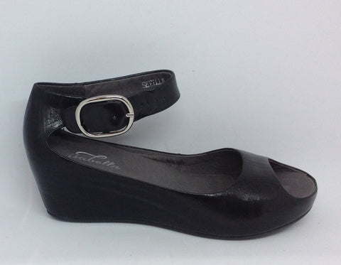 Isabella Seville Black ~ Leather Wedge Heel