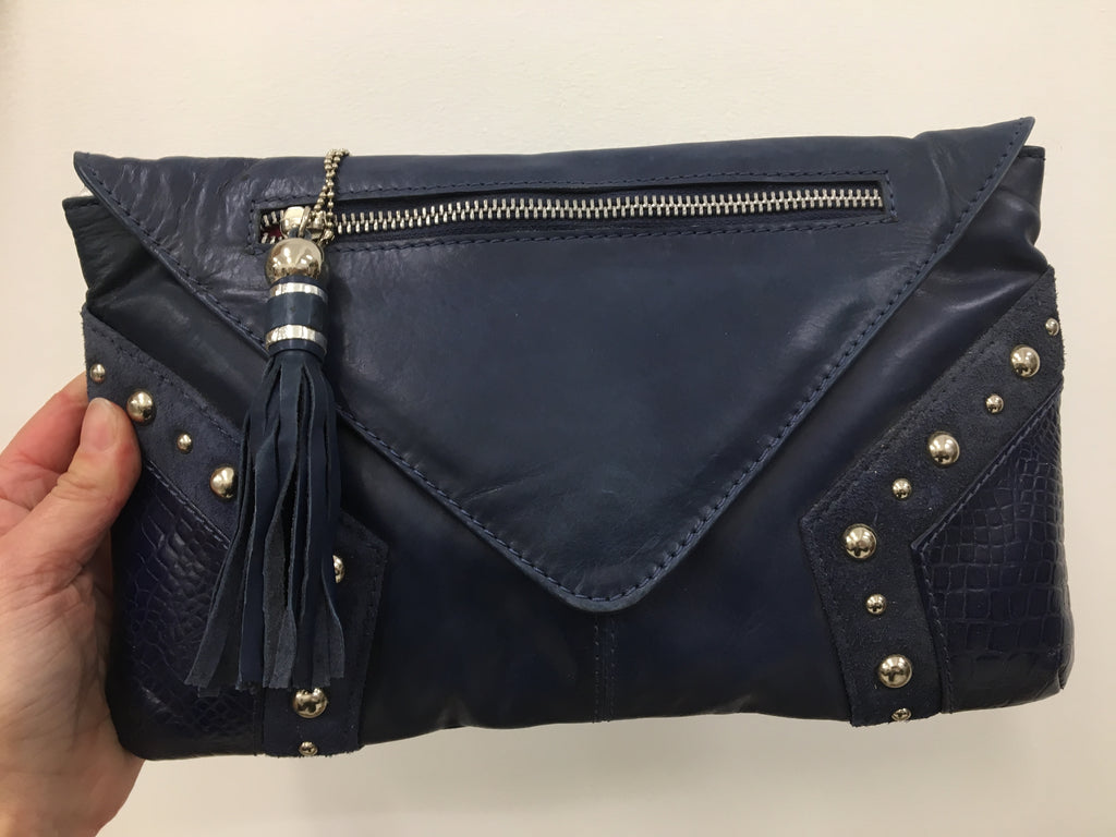 Monique Design Navy Leather Clutch